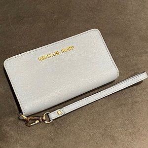 Michael Kors Saffiano Leather Light Blue Jet Set Wallet/Wristlet